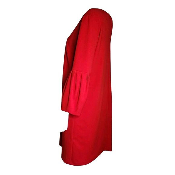 Maggy London Dress Womens Size 14 Solid Red Pullover Puff Sleeves Keyhole Neck - Picture 4 of 7